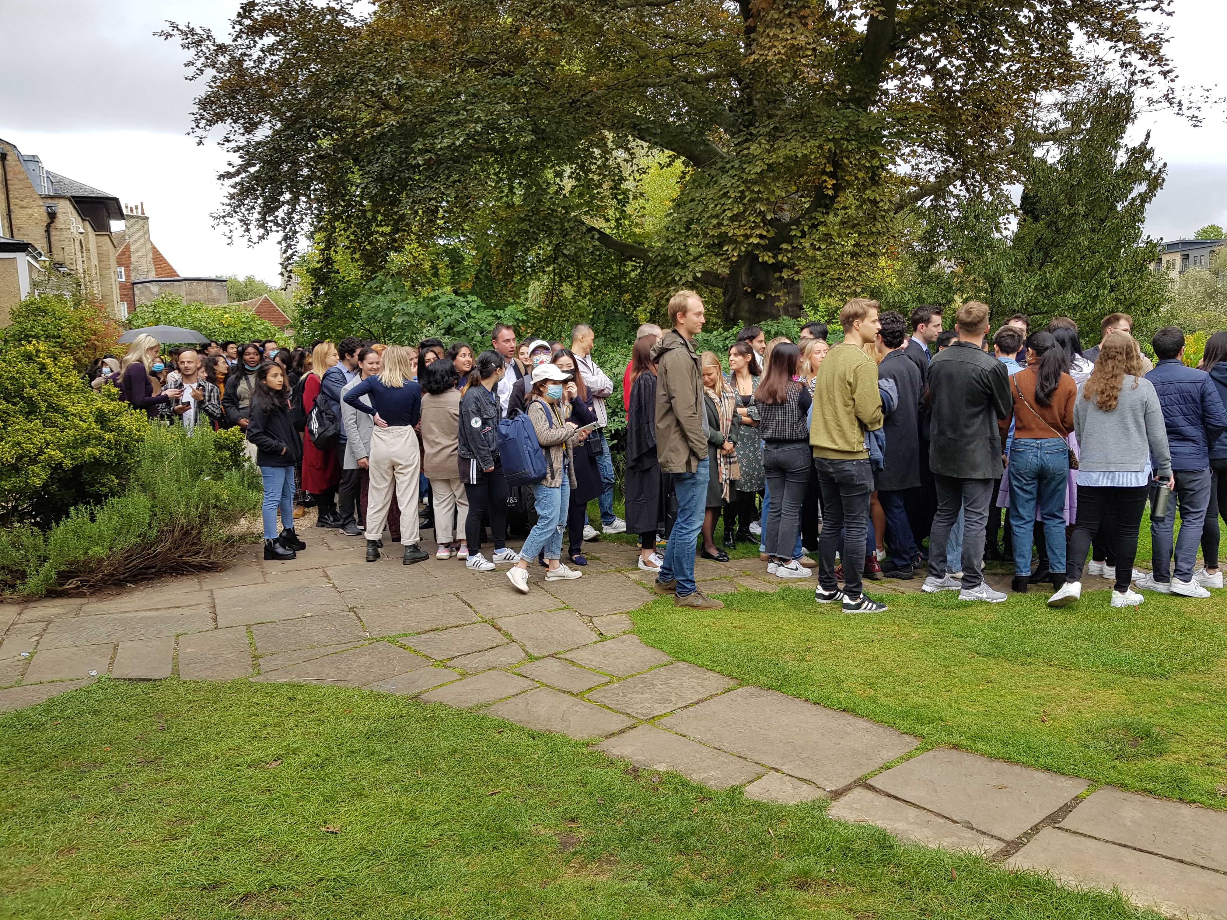 Students queueing for the College Photograph 2021