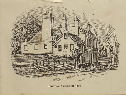 Postcard of a Gwen Raverat ink drawing of Newnham Grange